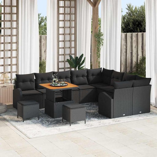 vidaXL Σετ Καναπέ Κήπου με μαξιλάρι 12 pcs Μαύρο συνθετικό ρατάν