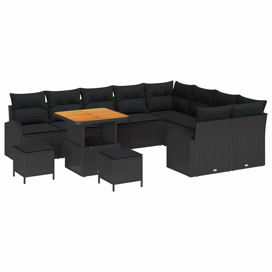 vidaXL Σετ Καναπέ Κήπου με μαξιλάρι 12 pcs Μαύρο συνθετικό ρατάν