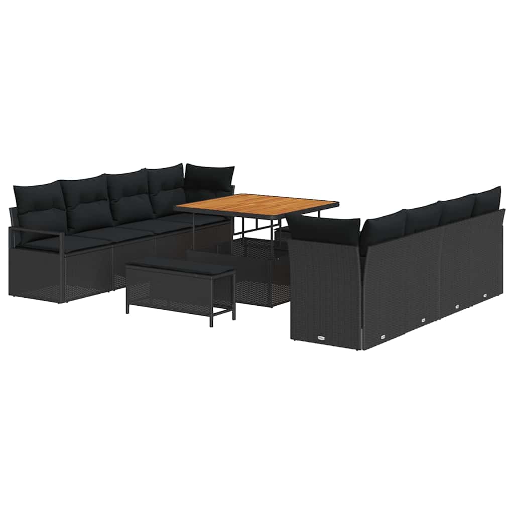 vidaXL Σετ Καναπέ Κήπου με μαξιλάρι 11 pcs Μαύρο συνθετικό ρατάν