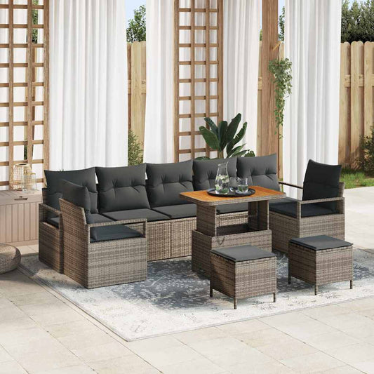 vidaXL Σετ Καναπέ Κήπου με μαξιλάρι 10 pcs Γκρι συνθετικό ρατάν
