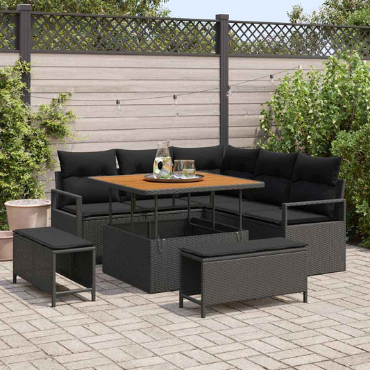 vidaXL Σετ Καναπέ Κήπου με μαξιλάρι 8 pcs Μαύρο συνθετικό ρατάν