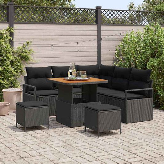 vidaXL Σετ Καναπέ Κήπου με μαξιλάρι 8 pcs Μαύρο συνθετικό ρατάν