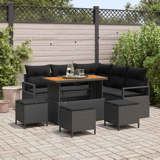 vidaXL Σετ Καναπέ Κήπου με μαξιλάρι 9 pcs Μαύρο συνθετικό ρατάν
