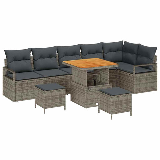vidaXL Σετ Καναπέ Κήπου με μαξιλάρι 9 pcs Γκρι Πολυ ράταν
