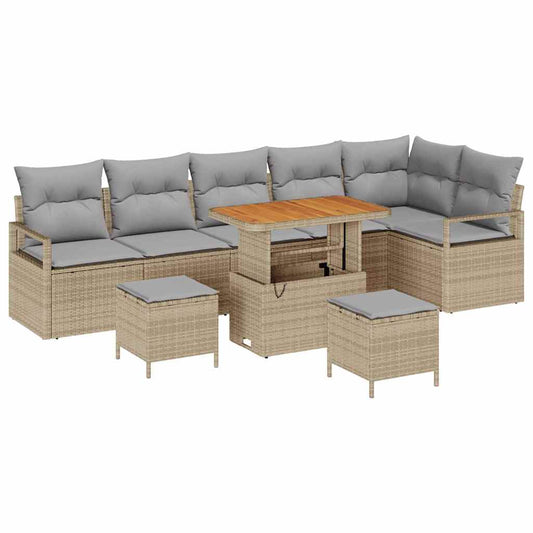vidaXL Σετ Καναπέ Κήπου με μαξιλάρι 9 pcs Μπεζ Πολυ ράταν