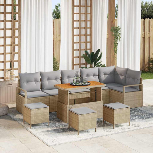 vidaXL Σετ Καναπέ Κήπου με μαξιλάρι 10 pcs Μπεζ Πολυ ράταν
