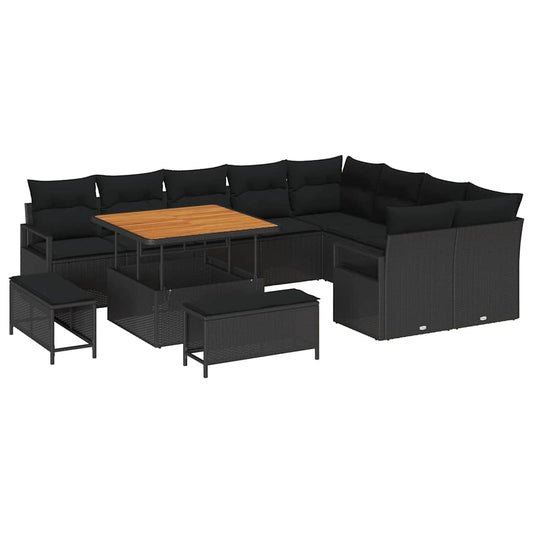 vidaXL Σετ Καναπέ Κήπου με μαξιλάρι 12 pcs Μαύρο συνθετικό ρατάν