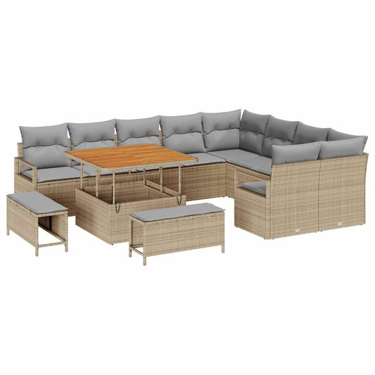 vidaXL Σετ Καναπέ Κήπου με μαξιλάρι 12 pcs Μπεζ συνθετικό ρατάν