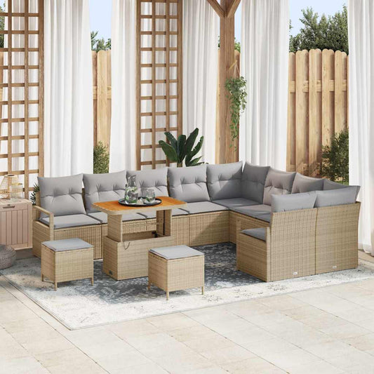 vidaXL Σετ Καναπέ Κήπου με μαξιλάρι 12 pcs Μπεζ συνθετικό ρατάν
