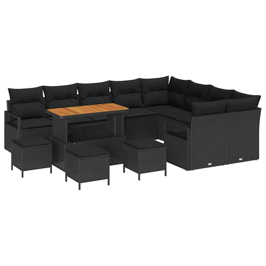 vidaXL Σετ Καναπέ Κήπου με μαξιλάρι 13 pcs Μαύρο συνθετικό ρατάν