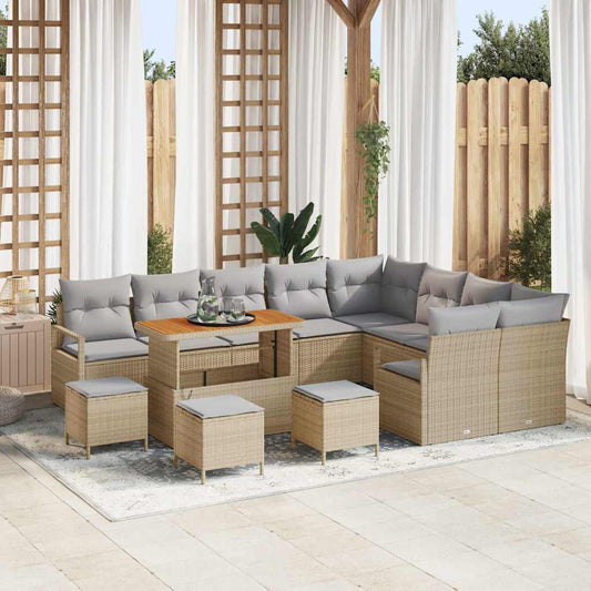vidaXL Σετ Καναπέ Κήπου με μαξιλάρι 13 pcs Μπεζ συνθετικό ρατάν