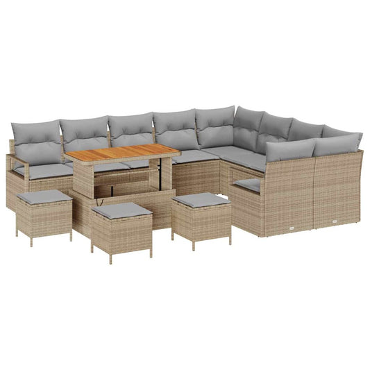 vidaXL Σετ Καναπέ Κήπου με μαξιλάρι 13 pcs Μπεζ συνθετικό ρατάν