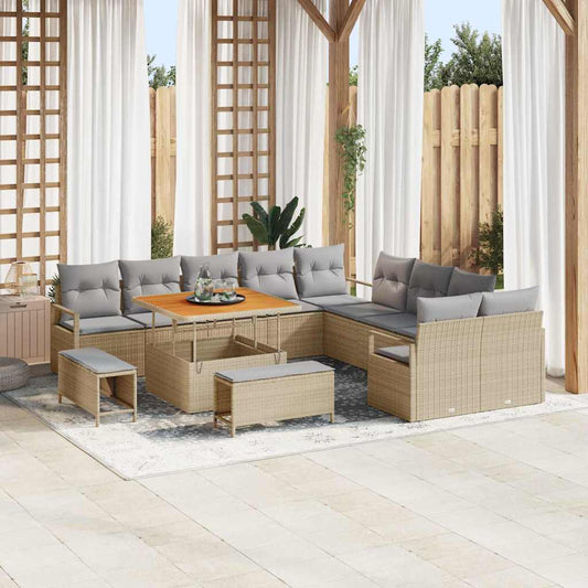 vidaXL Σετ Καναπέ Κήπου με μαξιλάρι 13 pcs Μπεζ συνθετικό ρατάν