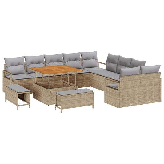 vidaXL Σετ Καναπέ Κήπου με μαξιλάρι 13 pcs Μπεζ συνθετικό ρατάν