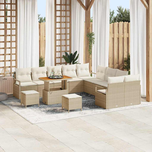 vidaXL Σετ Καναπέ Κήπου με μαξιλάρι 13 pcs Μπεζ συνθετικό ρατάν