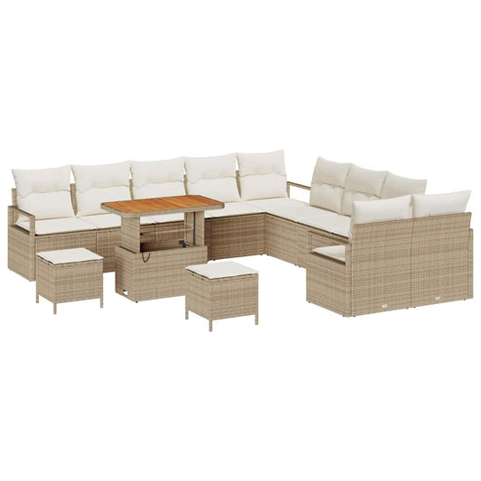 vidaXL Σετ Καναπέ Κήπου με μαξιλάρι 13 pcs Μπεζ συνθετικό ρατάν