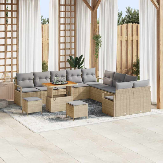 vidaXL Σετ Καναπέ Κήπου με μαξιλάρι 13 pcs Μπεζ συνθετικό ρατάν