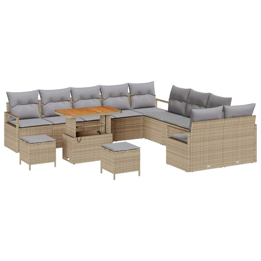 vidaXL Σετ Καναπέ Κήπου με μαξιλάρι 13 pcs Μπεζ συνθετικό ρατάν