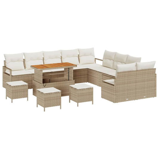 vidaXL Σετ Καναπέ Κήπου με μαξιλάρι 14 pcs Μπεζ συνθετικό ρατάν