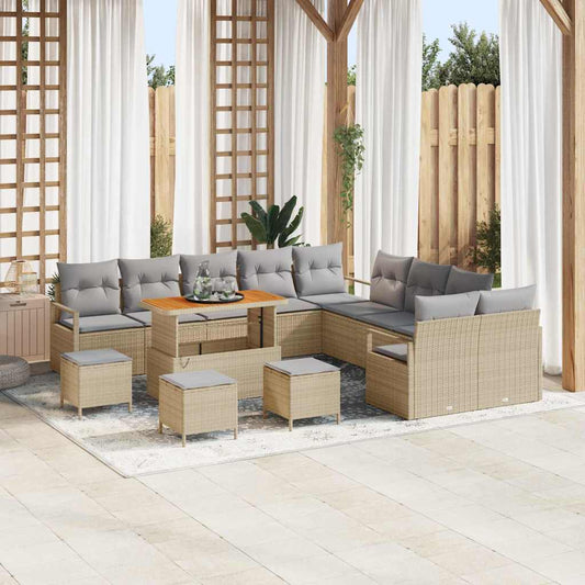 vidaXL Σετ Καναπέ Κήπου με μαξιλάρι 14 pcs Μπεζ συνθετικό ρατάν