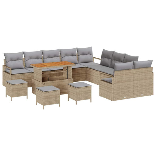 vidaXL Σετ Καναπέ Κήπου με μαξιλάρι 14 pcs Μπεζ συνθετικό ρατάν