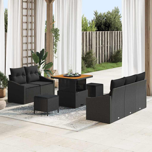vidaXL Σετ Καναπέ Κήπου με μαξιλάρι 8 pcs Μαύρο συνθετικό ρατάν