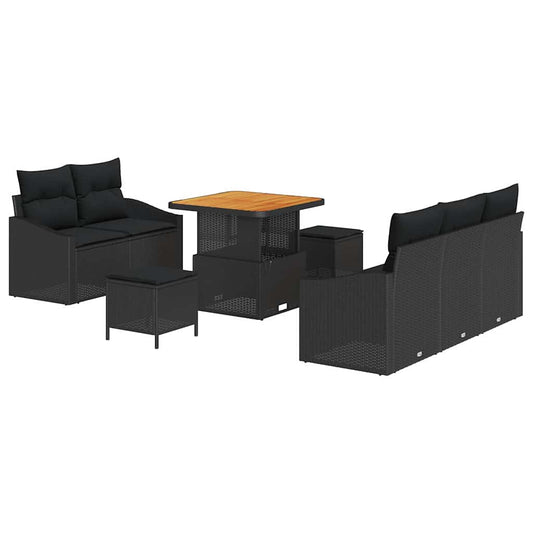 vidaXL Σετ Καναπέ Κήπου με μαξιλάρι 8 pcs Μαύρο συνθετικό ρατάν