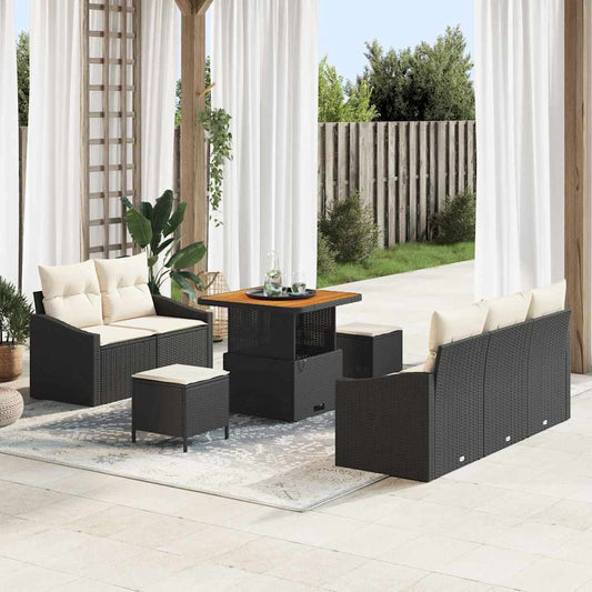 vidaXL Σετ Καναπέ Κήπου με μαξιλάρι 8 pcs Μαύρο συνθετικό ρατάν