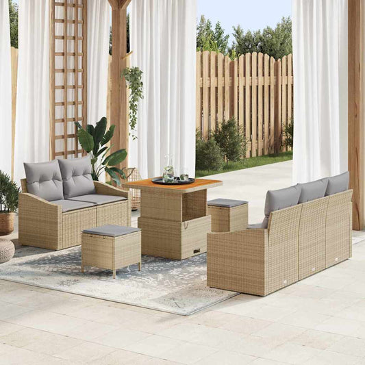 vidaXL Σετ Καναπέ Κήπου με μαξιλάρι 8 pcs Μπεζ συνθετικό ρατάν