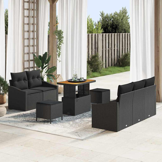 vidaXL Σετ Καναπέ Κήπου με μαξιλάρι 8 pcs Μαύρο συνθετικό ρατάν