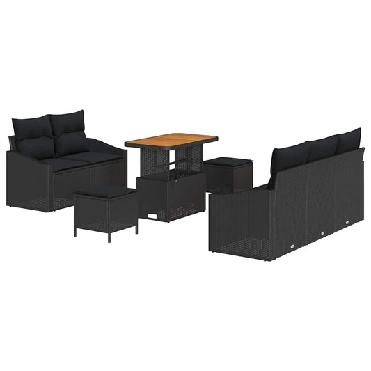 vidaXL Σετ Καναπέ Κήπου με μαξιλάρι 8 pcs Μαύρο συνθετικό ρατάν