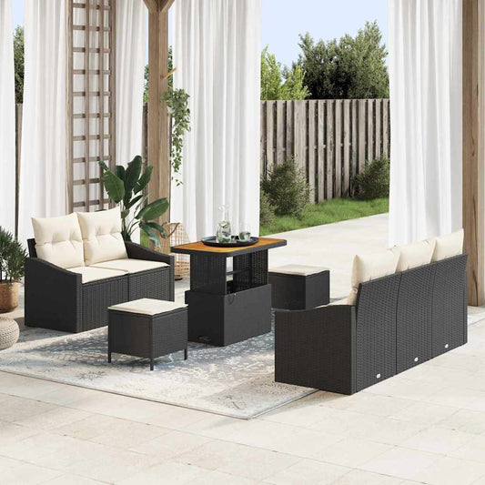 vidaXL Σετ Καναπέ Κήπου με μαξιλάρι 8 pcs Μαύρο συνθετικό ρατάν
