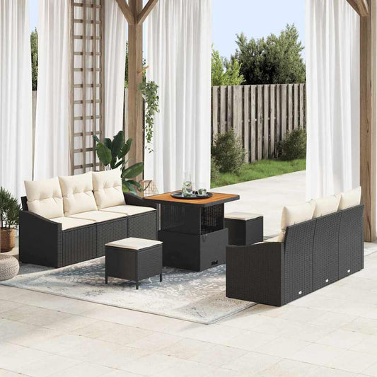 vidaXL Σετ Καναπέ Κήπου με μαξιλάρι 9 pcs Μαύρο συνθετικό ρατάν