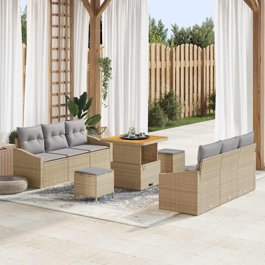 vidaXL Σετ Καναπέ Κήπου με μαξιλάρι 9 pcs Μπεζ συνθετικό ρατάν