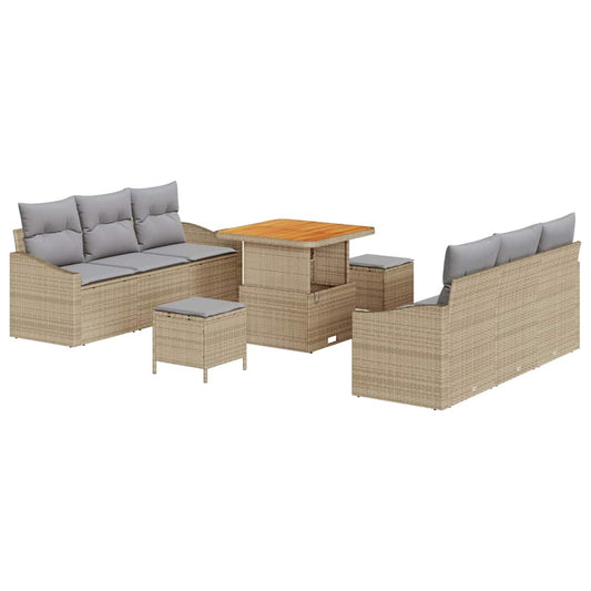 vidaXL Σετ Καναπέ Κήπου με μαξιλάρι 9 pcs Μπεζ συνθετικό ρατάν