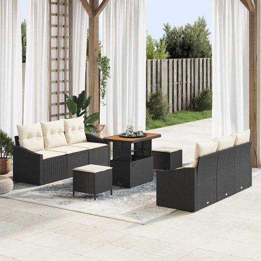 vidaXL Σετ Καναπέ Κήπου με μαξιλάρι 9 pcs Μαύρο συνθετικό ρατάν