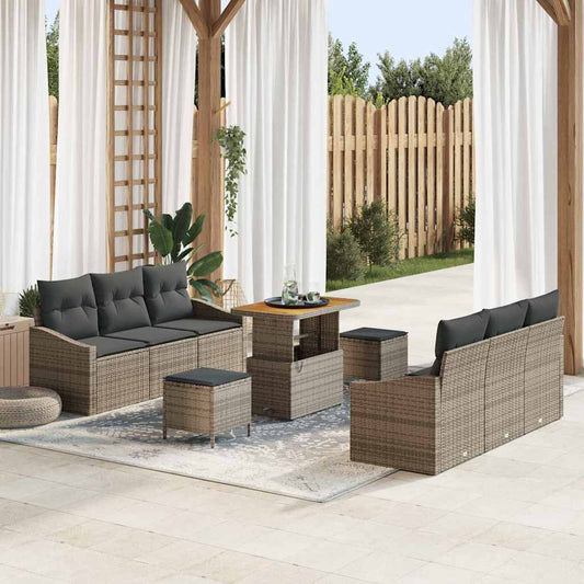 vidaXL Σετ Καναπέ Κήπου με μαξιλάρι 9 pcs Γκρι συνθετικό ρατάν
