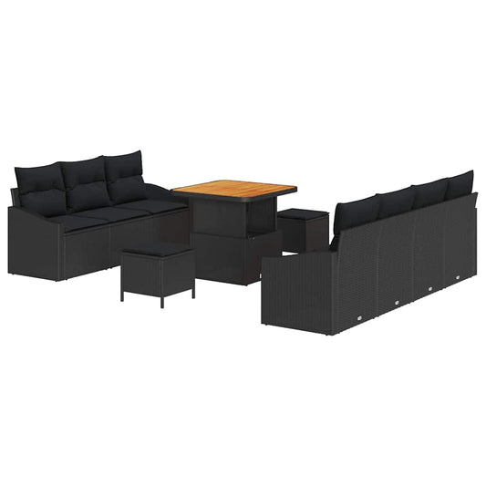 vidaXL Σετ Καναπέ Κήπου με μαξιλάρι 10 pcs Μαύρο συνθετικό ρατάν