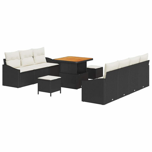 vidaXL Σετ Καναπέ Κήπου με μαξιλάρι 10 pcs Μαύρο συνθετικό ρατάν