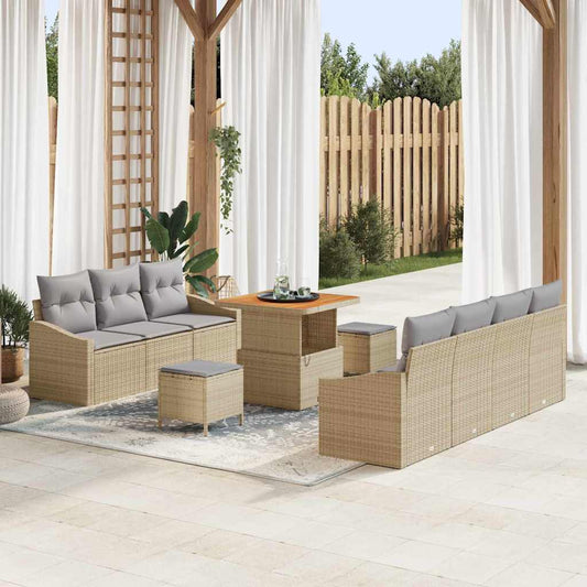 vidaXL Σετ Καναπέ Κήπου με μαξιλάρι 10 pcs Μπεζ συνθετικό ρατάν