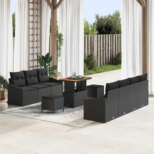 vidaXL Σετ Καναπέ Κήπου με μαξιλάρι 10 pcs Μαύρο συνθετικό ρατάν