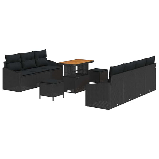 vidaXL Σετ Καναπέ Κήπου με μαξιλάρι 10 pcs Μαύρο συνθετικό ρατάν