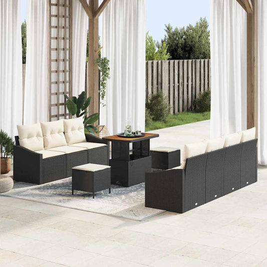 vidaXL Σετ Καναπέ Κήπου με μαξιλάρι 10 pcs Μαύρο συνθετικό ρατάν