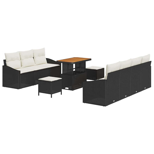 vidaXL Σετ Καναπέ Κήπου με μαξιλάρι 10 pcs Μαύρο συνθετικό ρατάν