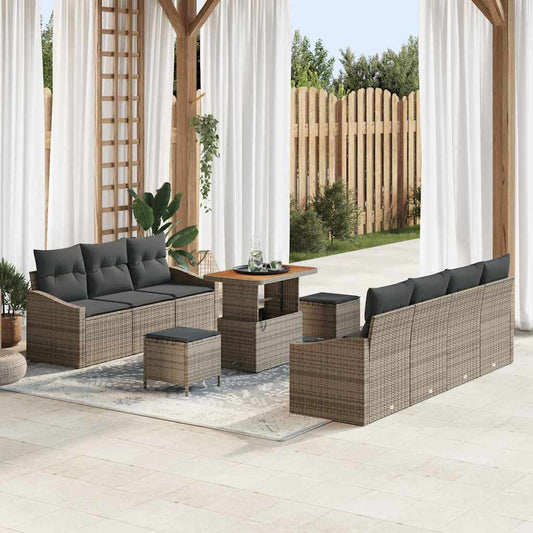 vidaXL Σετ Καναπέ Κήπου με μαξιλάρι 10 pcs Γκρι συνθετικό ρατάν