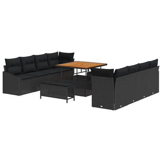 vidaXL Σετ Καναπέ Κήπου με μαξιλάρι 11 pcs Μαύρο συνθετικό ρατάν