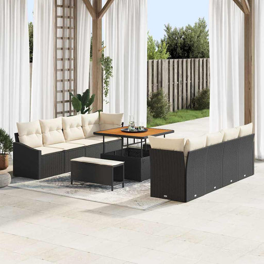 vidaXL Σετ Καναπέ Κήπου με μαξιλάρι 11 pcs Μαύρο συνθετικό ρατάν