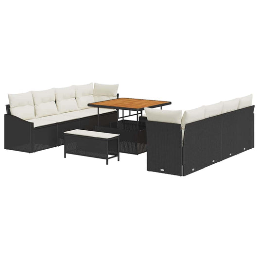 vidaXL Σετ Καναπέ Κήπου με μαξιλάρι 11 pcs Μαύρο συνθετικό ρατάν