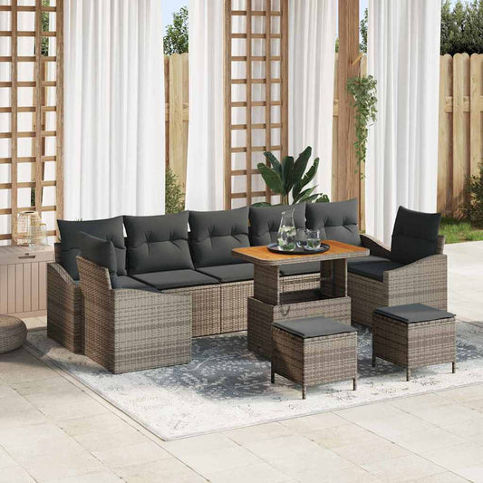 vidaXL Σετ Καναπέ Κήπου με μαξιλάρι 10 pcs Γκρι συνθετικό ρατάν