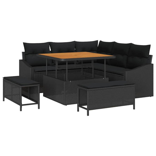 vidaXL Σετ Καναπέ Κήπου με μαξιλάρι 8 pcs Μαύρο συνθετικό ρατάν